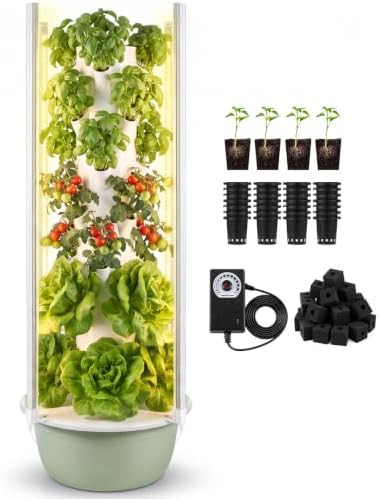 Seven tier growing tower with LED lights