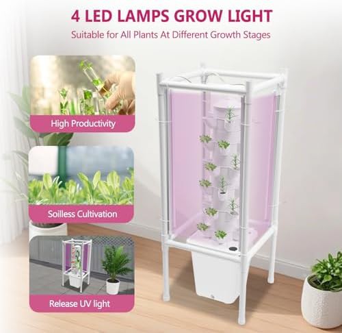 White thirty plant tower with LED lights — photo 3