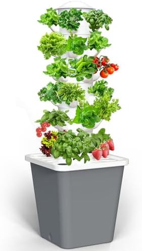 Soilless hydroponic tower with 30 sites and timer