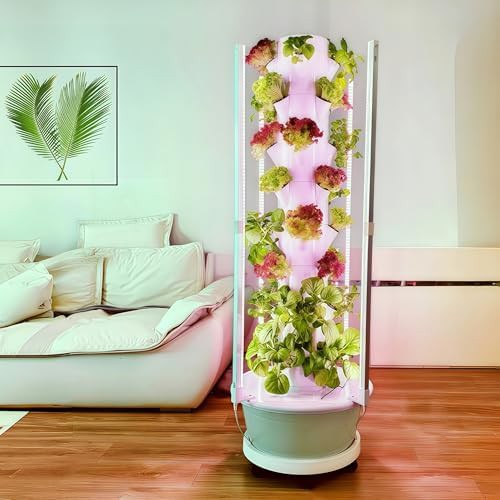 Hydroponic tower with integrated LED lights