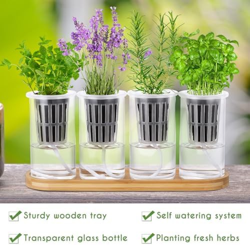 Eight piece glass herb planter with stand — photo 3