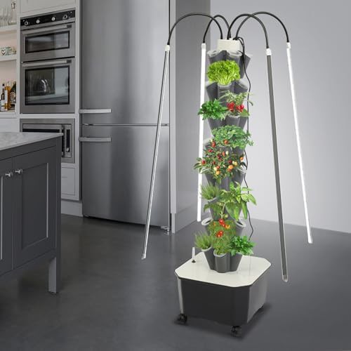 Eight layer grey hydroponic tower with lights — photo 3