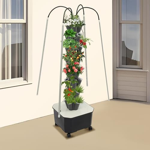 Eight layer grey hydroponic tower with lights — photo 4
