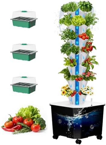 Vertical soilless tower with 35 pods for fruit