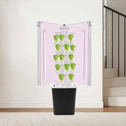 Black six tier hydroponic tower with LED lights — photo 3