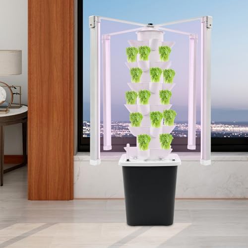 Black six tier hydroponic tower with LED lights — photo 4