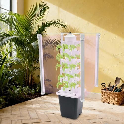 Black six tier hydroponic tower with LED lights — photo 5
