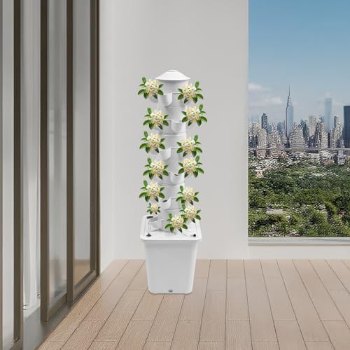 White vertical garden tower with water pump — photo 3