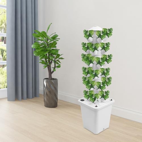 White vertical garden tower with water pump — photo 4