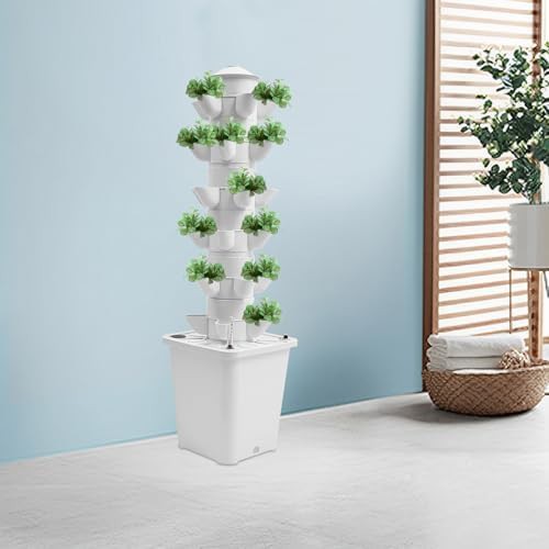 White vertical garden tower with water pump — photo 5