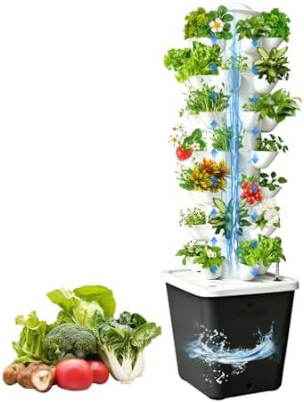 Gray thirty five plant hydroponic tower