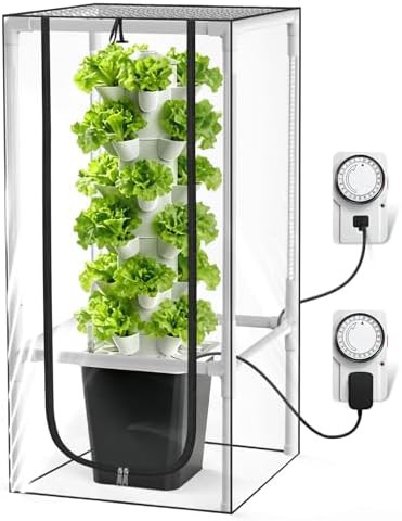Six tier hydroponic tower with grow tent