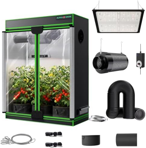 Slim black grow tent with fruit light
